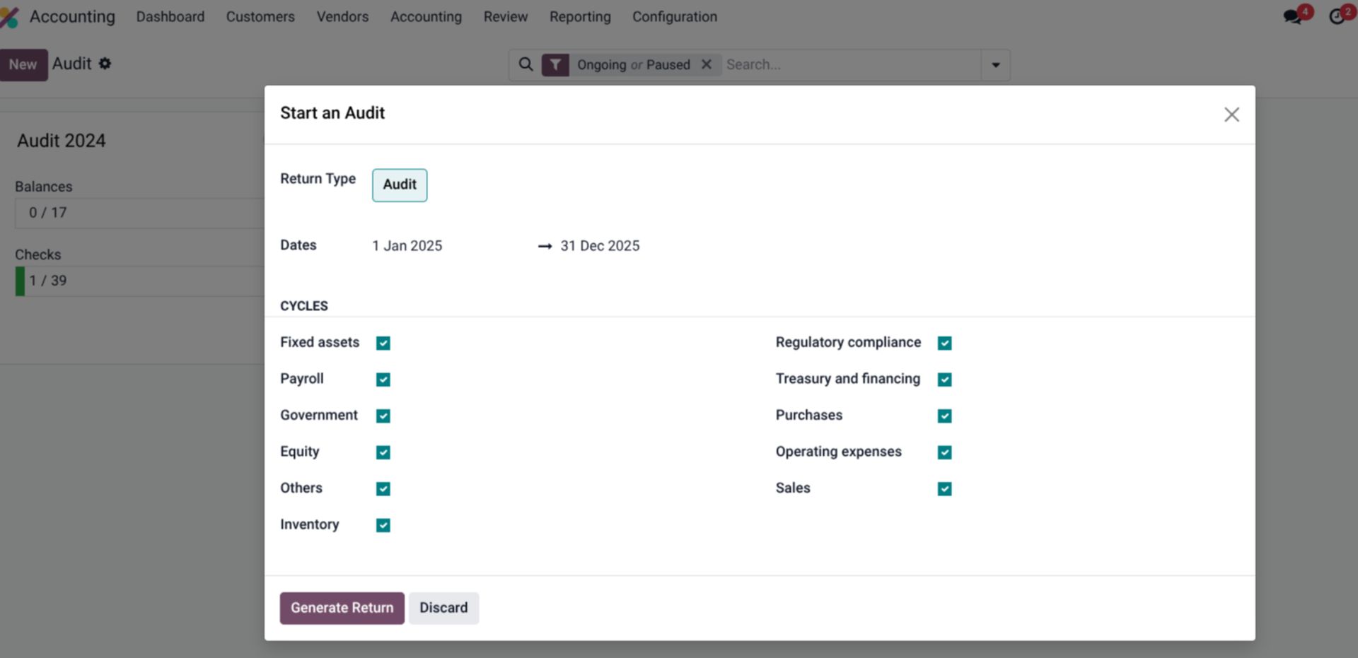 Start an Audit Odoo 19